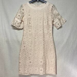Liz Claiborne Lace Dress Ivory Cream Size 4 Sheath Wedding Guest Bridal